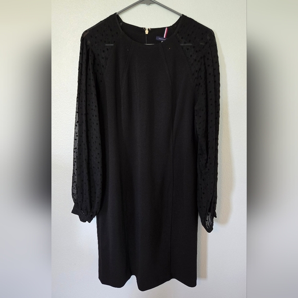 Tommy Hilfiger Black Shift Dress Lace Sleeves Size 12 - Picture 1 of 10